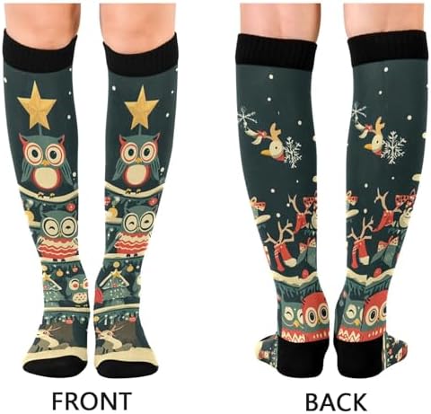 Christmas Tree with Owls Compression Socks for Women & Men Circulation 1 Pair Knee High Socks Best Support for Sports, Nurse, Travel