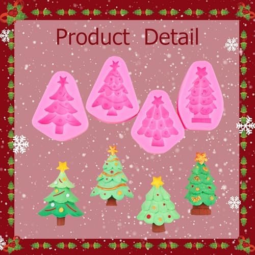 4 Pcs Christmas Tree Silicone Molds, Christmas Candy Silicone Molds, Reusable Cake Molds for Baking, Candy, Soap & Candle Making, Ice Cube, Clay, Chocolate Crafts