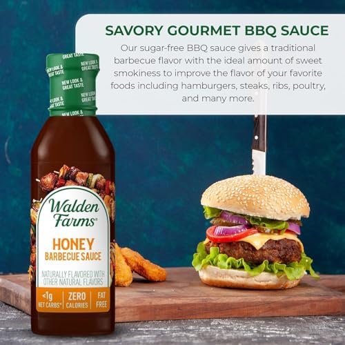 Walden Farms Honey Barbecue Sauce – Zero Calorie, Low Carb, Keto-Friendly, Vegan, Sugar-Free – 12 oz Bottle
