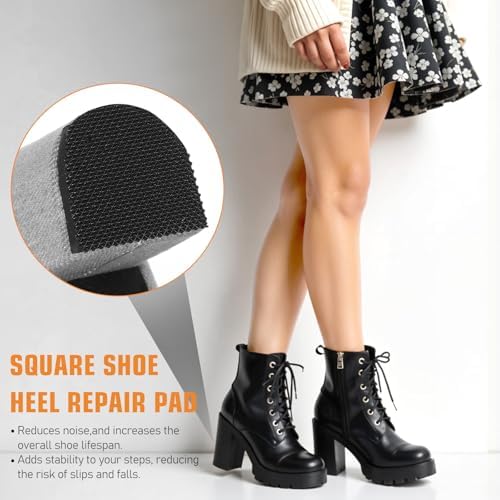 8pcs High Heel Patch, Boot Heel Replacement Square Sole Repair Tips Non-Slip Sole Protectors Rubber High Heel Shoe Grips Anti Heel Caps(6.2x6.2x0.4cm)