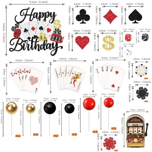 Rsstarxi Casino Party Cake Topper Decoration with Mini Slot Machine Poker Chips Cake Decoration for Las Vegas Casino Night Theme Birthday Party Cake Decorations Supplies