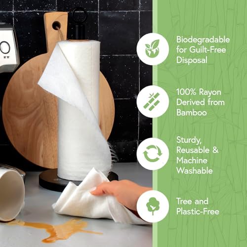 Reusable Bamboo Paper Towels |Heavy Duty, Absorbent & Durable | Reusable Washable Paper Towels | FSC Certified | 100% Rayon Derived From Bamboo | Kitchen Towels | 20 Sheets, 12"x11" | 2 Rolls