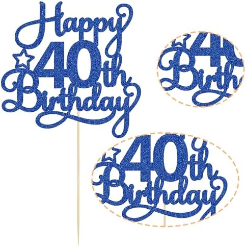 1 Pack Happy 40th Birthday Cake Topper Blue Glitter 40 & Fabulous Cheers to 40 Years Old 40th Birthday Cake Pick for Celebrating 40th Birthday Anniversary Party Cake Decorations Supplies