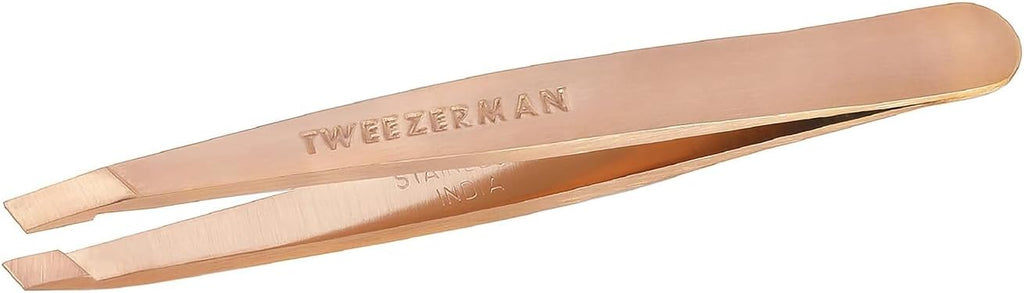 Tweezerman Rose Gold Mini Slant Tweezer - Tweezers for Eyebrows, Travel Tweezers for Eyebrows, Facial Hair