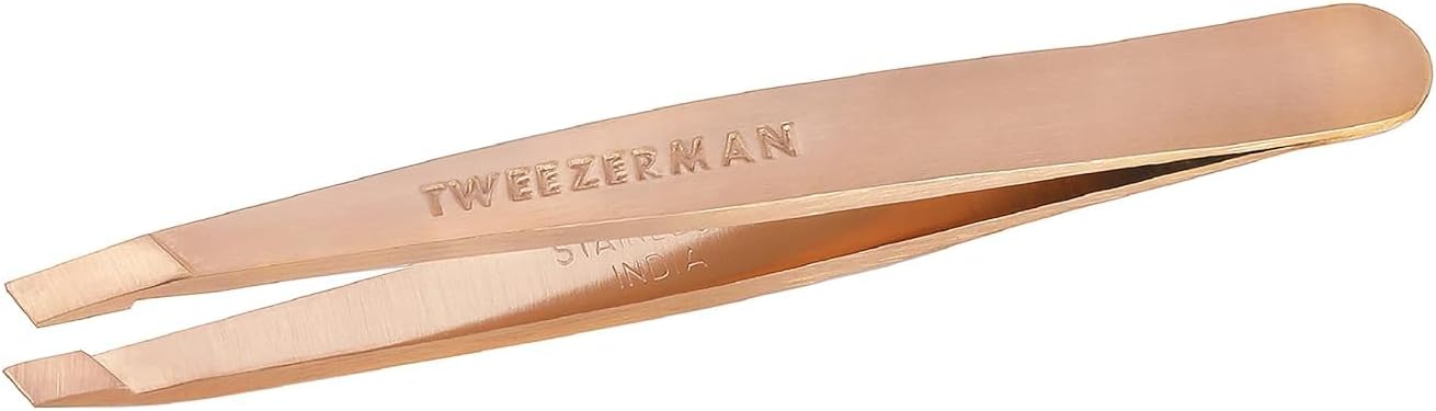 Tweezerman Rose Gold Mini Slant Tweezer - Tweezers for Eyebrows, Travel Tweezers for Eyebrows, Facial Hair