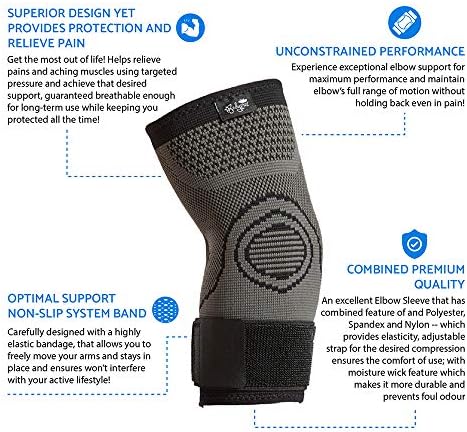 Bodyprox Elbow Brace with Strap for Tendonitis 2 Pack, Tennis Elbow Compression Sleeves, Golf Elbow Treatment