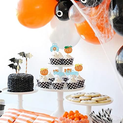 30 PCS Pumpkin Truck Cupcake Toppers Glitter Fall Theme Truck Cupcake Picks Pumpkin Cake Decorations for Harvest Thanksgiving Day Theme Wedding Birthday Party Supplies Blue
