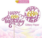Pink Glitter Happy 68th Birthday Cake Topper, Sixty Eight Years Old Birthday Party Cake Decor, Gold Number 68 Birthday Party Supplies Decorations for Men or Women