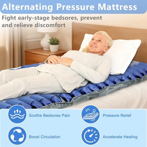 Medical Alternating Air Pressure Mattress Topper for Bedsore Relief with Quiet Pump Movable Door, Durable Twin Pad for Bedridden Patients in Long-Term at Home & Hospital