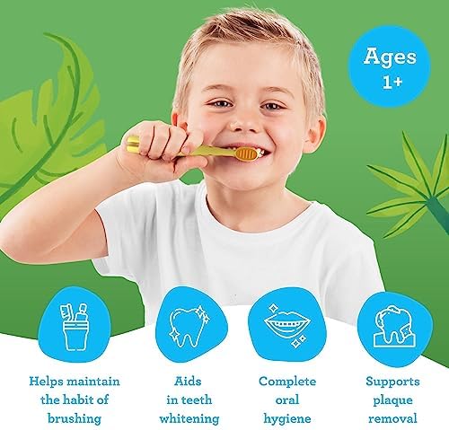 GuruNanda Kids Butter On Gums Cute Giraffe Toothbrush with Tongue Scraper & Cover - Super Soft Bristles for Gentle Cleaning -Ergonomic Handle (Age 1+)