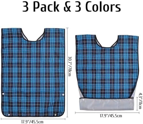 3 Pcs Adult Bibs for Men Clothing Protector with Crumb Catcher for Eating Reusable Feeding Bib for Elderly Senior