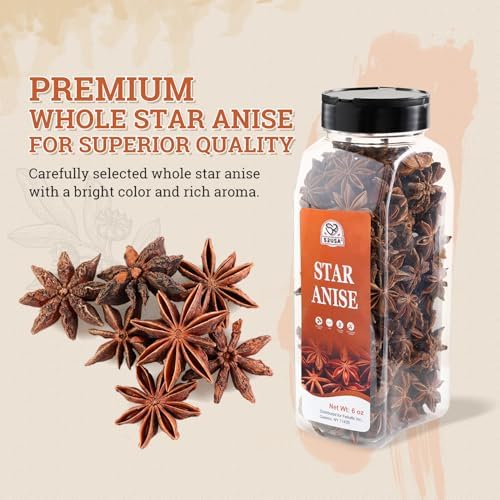 52USA Star Anise, 6oz – Whole Dried Star Anise Pods in Bottle, Aromatic Spice for Cooking, Baking, and Teas