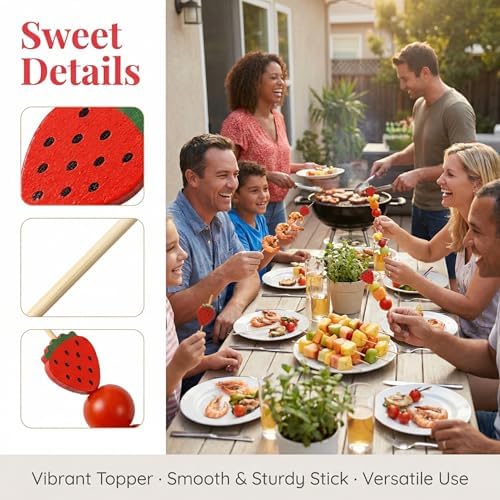50PCS Strawberry Picks Toothpicks Cute Fruit Sticks and Dipping Skewers for Strawberries Fun Floral Cocktail Picks Plastic Stick Picks for Arrangements Wedding Party and Appetizer Use