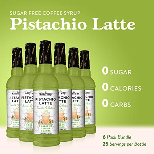 Jordan's Skinny Mixes Syrups Sugar Free Coffee Syrup, Pistachio Flavor Drink Mix, Zero Calorie Flavoring for Chai Latte, Protein Shake, Food & More, Gluten Free, Keto Friendly, 25.4 Fl Oz (Pack of 6)