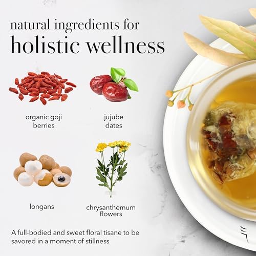 qìsane Chrysanthemum Tea Bags with Dried Goji Berries Organic - Dried Chrysanthemum Flowers, Dried Longan Fruit & Jujube Dates - Herbal Tea Bag to Support Calmness - 10 sachets (~30 cups)
