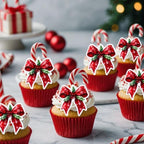 50 PCS Red Edible Holly Leaves Berries and Bow Cupcake Toppers Wafer Paper Holly Leaves Cake Toppers Edible Merry Christmas Cake Decorations Berries Bow Theme Birthday Xmas Party Decorations Supplies