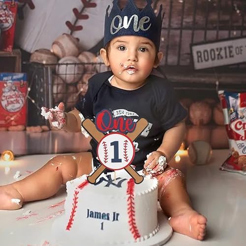 Baseball 1st Birthday Cake Topper - Sports One Birthday Party Decorations,Rookie of the First Year Cake Topper,Sports Theme Centerpieces,Baseball Party Photo Props