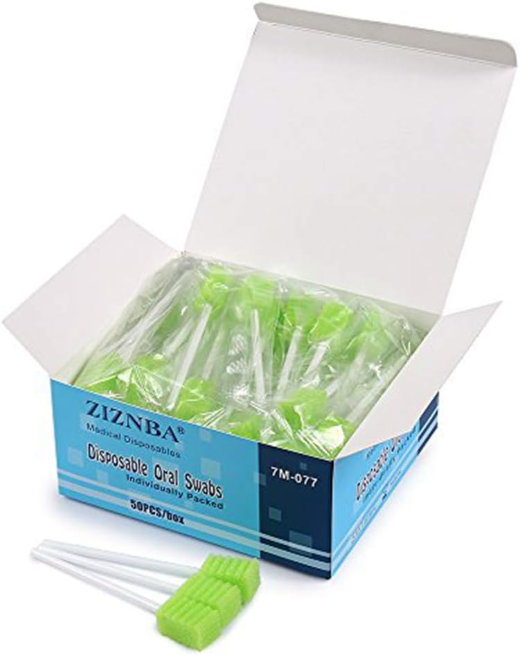 (50 Pack) Disposable Oral Swabs, Sterile Dental Sponge Swabsticks Unflavored for Mouth & Gum Cleaning