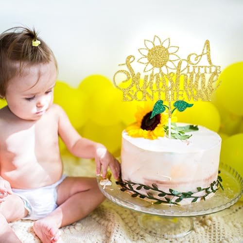 A Little Sunshine is on the Way Cake Topper, Oh Baby, Glittery Sunflower Theme Welcome Baby Boy/Girl Cake Decorations Supplies, Baby Shower
