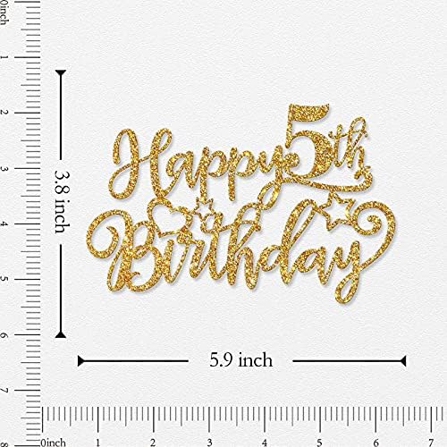 Happy 5th Birthday Cake Topper Children's 5th Birthday Cake Supplies Boy or Girl Five Years Old Bday Party Decorations Gold Glitter