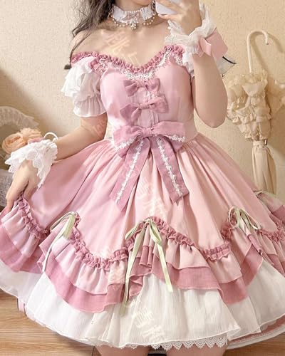 Packitcute Summer Ruffles Hem Cute Lolita Kawaii Dress for Teens Sweet Lace Bow High Waist A Line Cocktail Party Dresses