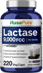 NusaPure Lactase Enzyme 9000 FCC, Lactase Unit, Suitable for Vegetarians/Vegan, Non-GMO, 220 Veg Capsules