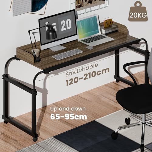Over Bed Desk, Overbed Table with Wheels Adjustable Height, Mobile Bed Desk with Baffle, Cup Holder (US Fast Arrival) 120cm 120 cm
