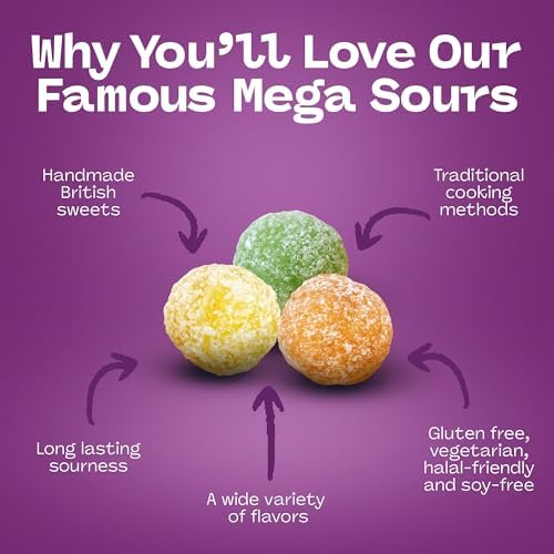Barnetts - Mega Sour Candy Fruits 250g - Trendy Sweet Bags - Traditionally Handmade Sweets - Sour Coating Lasts 20 Seconds - Candies for Party Bag, Gift Hamper, or Hamper Box