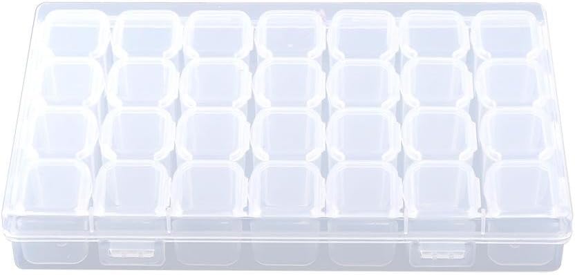 Pill Organizer - Medicine Organizer - Vitamin Organizer - Plastic - Clear - 28 Slots - Adjustable Jewelry Storage Box Container
