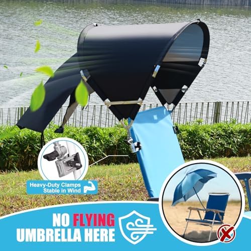 Universal Chair Umbrella Canopy, UPF 50+ Chair Sun Shade Attachment with Adjustable Clamp Fits Most Brands’ Beach, Camping, Lawn, Wheelchair, Tanning, Zero Gravity, Lounge, Fishing Chairs, Patented