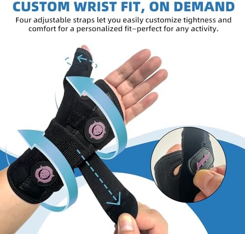 JUPITER Carpal Tunnel Wrist Brace with Thumb Support, Day & Night Thumb Spica Splint for Right Hand, Ideal for De Quervains Tenosynovitis, Tendonitis & Typing Pain Relief - Small/Medium, Black-Pink for Men & Women