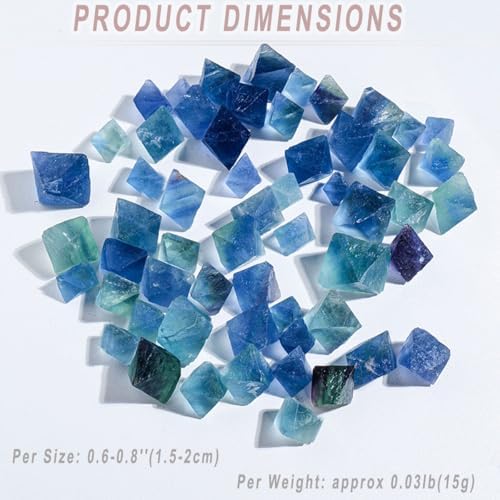 Erliway Natural Blue Fluorite Octahedron Stones 0.8-0.9'' Raw Rough Fluorite Gemstone Crystal Quartz Gemstone Rhombus Crystals for Fountain Home Decoration Reiki Chakra Meditation