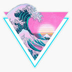 R3S Vaporwave Aesthetic Great Wave Retro Triangle Bumper Sticker Vinyl Decal 5''