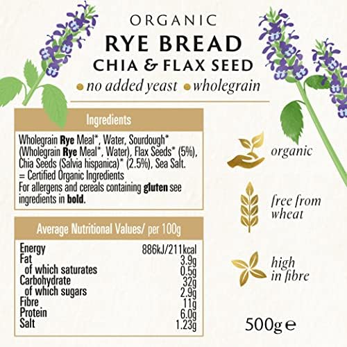 Biona Organic Rye, Chia and Flaxseed Bread 500 g (Pack of 6)