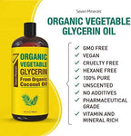 Seven Minerals, Organic Vegetable Glycerin - Big 32 fl oz Bottle - No Palm Oil, Made with Organic Coconut Oil - Therapeutical Grade Glycerine for DIYs - Hair, Nails & Skin Moisturizer - Non-Gmo