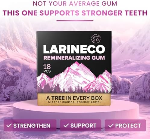 Larineco Remineralizing Gum with Nano Hydroxyapatite & Xylitol – Sugar-Free Xylitol Gum – Plastic-Free, Dye-Free, Aspartame-Free – Natural Base – 36 Pieces (18 Count (Pack of 2), Bubble Gum)