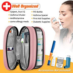 SITHON Double-Layer Epipen Carrying Case, Travel Medication Organizer Bag Emergency Medical Pouch Holds 2 EpiPens, Asthma Inhaler, Anti-Histamine, Auvi-Q, Allergy Medicine Essentials (Pink)