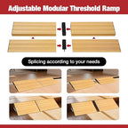 Ruedamann 2" Rise Modular Threshold Ramp for Doorways, 2200 lbs Capacity, Warm Light Wood Grain Door Threshold Ramp, Aluminum Non-Slip Door Ramps for Wheelchair, Walker, Scooter, Pets, 2 Pcs