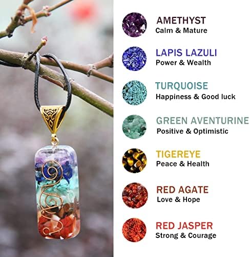 Orgone Chakra Pendant 7 Chakra Stones Necklace Orgonite Pendant with Adjustable Cord Crystals Necklace for Women Men