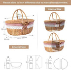 GRANNY SAYS Picnic Basket, Wicker Basket with Lid, Woven Cute Basket with Handle, Storage Basket with Washable Lining & Dual-Flid Lid, Natural Willow Picnic Hamper, Red Lining