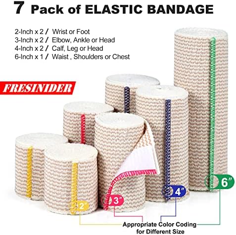 FRESINIDER Premium Elastic Bandage Wrap (7pack) Self Adhesive Cotton Latex Free Compression Bandage Wrap with Touch Closure at Both Ends, Support & First Aid for Sports, Medical, and Injury Recovery