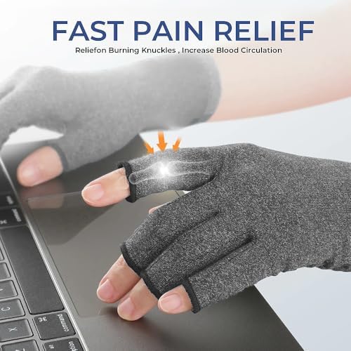Arthritis Gloves for Women for Pain, Men and Women Fingerless Compression Wrap for Hand Pain and Osteoarthritis Compression Gloves Women,M,Grey