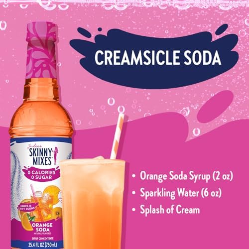 Jordan's Skinny Mixes Sugar Free Syrup, Orange Soda Flavor, Fruit Flavored Water Enhancer, Drink Mix for Iced Tea, Lemonade, Drinks, Low Calorie Water Flavoring, Dairy & Gluten Free Kosher, 25.4 Fl Oz