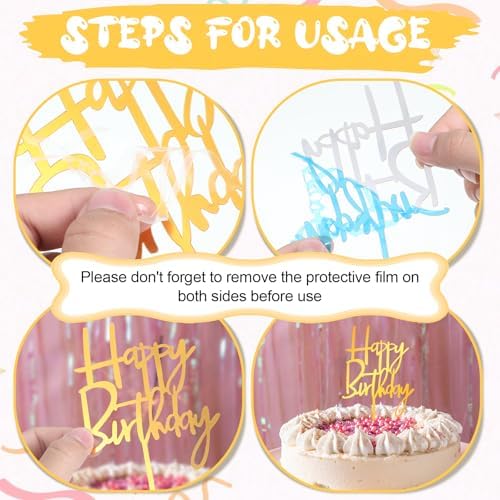 150pcs Gold Happy Birthday Cake Toppers Bulk Mirror Acrylic Cupcake Topper Double-Sided Dessert Decorations for Girls Women's Happy Birthday Sign for Cake Side Cupcake Decorations Party Supplies