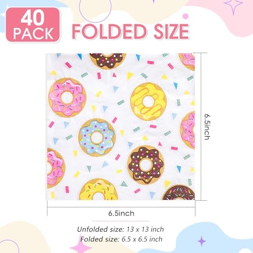 40PCS Donut Napkins Donut Birthday Party Decorations Supplies 2 Ply Disposable Paper Dessert Beverage Napkins for Dinner，Baby Shower，Birthday，Wedding Bridal，Coquette Birthday Decorations 6.5x6.5in