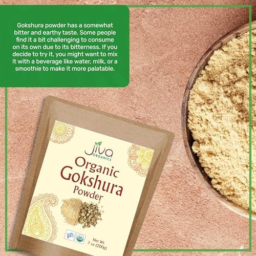 Jiva Organics Gokshura Powder 7 Ounce Bag - Non-GMO, Pure, Full Spectrum Tribulus - Indian Origin