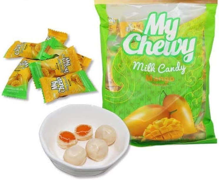 My Chewy Mango Milk Candy (100 Counts, 12.69 Oz) Tropical Fruit Soft Individually Wrapped Sweet Snack Asian for Kids and Adults