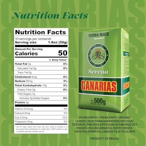Canarias Serena Yerba Mate – Uruguayan Yerba Mate with Herbs | Smooth & Balanced Flavor | Loose Leaf Mate Tea | 500g (17.6 oz)