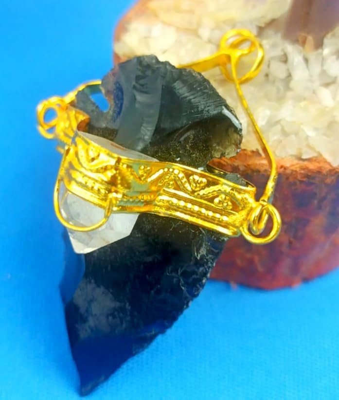 Jet Black Obsidian Arrowhead Pendant Gold Plated with Natural Crystal Quartz Point Gemstone Healing Reiki Jet International Crystal 40 Page Booket Therapy