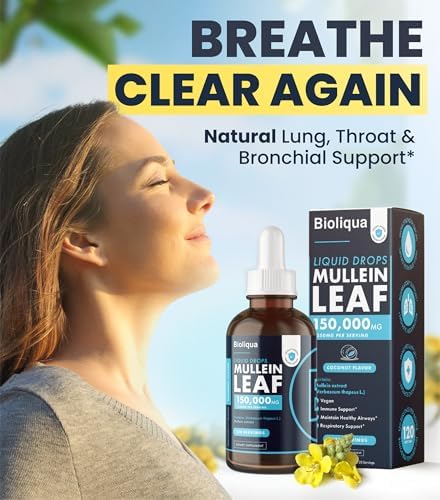 Balance Bioliqua Mullein Drops for Lungs - High Strength of 150,000mg per 4fl oz Tincture - 120 Servings at 1,250mg per Dose - Lung Detox & Bronchial Cleanse - Coconut Flavour